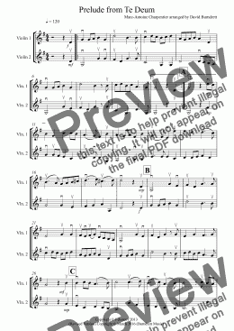 page one of Prelude from Te Deum for Violin Duet