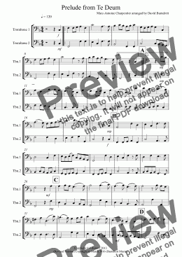 page one of Prelude from Te Deum for Trombone Duet