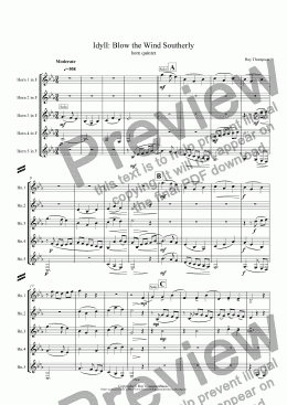 page one of Idyll: Blow the Wind Southerly: horn quintet
