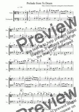 page one of Prelude from Te Deum for Viola and Cello Duet