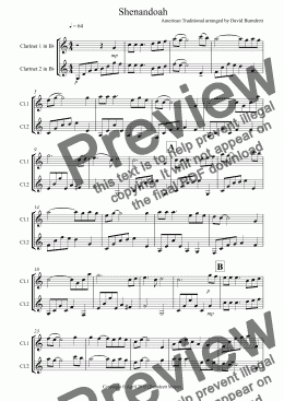 page one of Shenandoah for Clarinet Duet