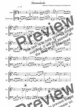 page one of Shenandoah for Violin and Double Bass Duet