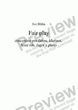 page one of FAIR PLAY-concertino for flute, clarinet, French horn, bassoon and piano