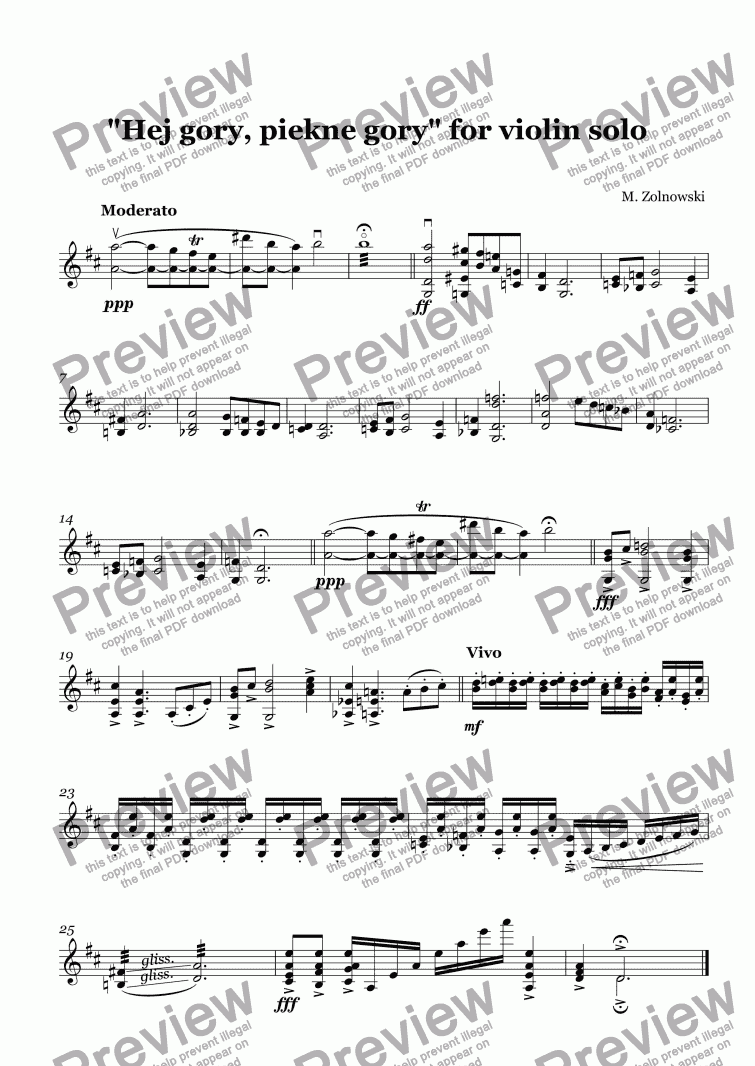 page one of "Hej gory, piekne gory" for violin solo