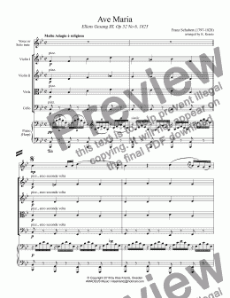 page one of Ave Maria for voice, string quartet and piano (Bb Major)