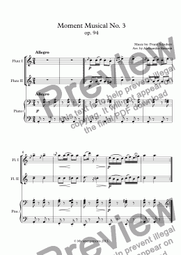 page one of Schubert - Moment Musical No.3 op.94 arr. for 2 Flutes & Piano