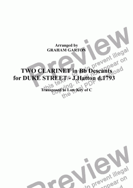 page one of DESCANTS - TWO CLARINET IN Bb Descants for DUKE STREET with Piano/Voices (Transposed to Low Key of C)