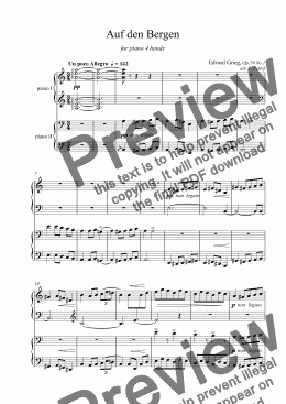 page one of Grieg - AUF DEN BERGEN Op.19 No.1 - piano 4 hands