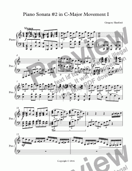 page one of Piano Sonata #2 in C-Major Movement I