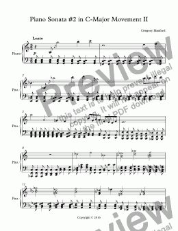 page one of Piano Sonata #2 in C-Major Movement II