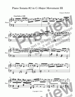 page one of Piano Sonata #2 in C-Major Movement III