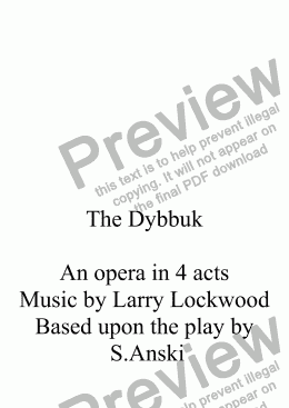 page one of The Dybbuk opera in 4 acts pno vocal score