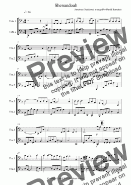 page one of Shenandoah for Tuba Duet