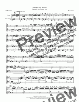 page one of Rondo Alla Turca: Clarinet & Bass Clarinet Duet