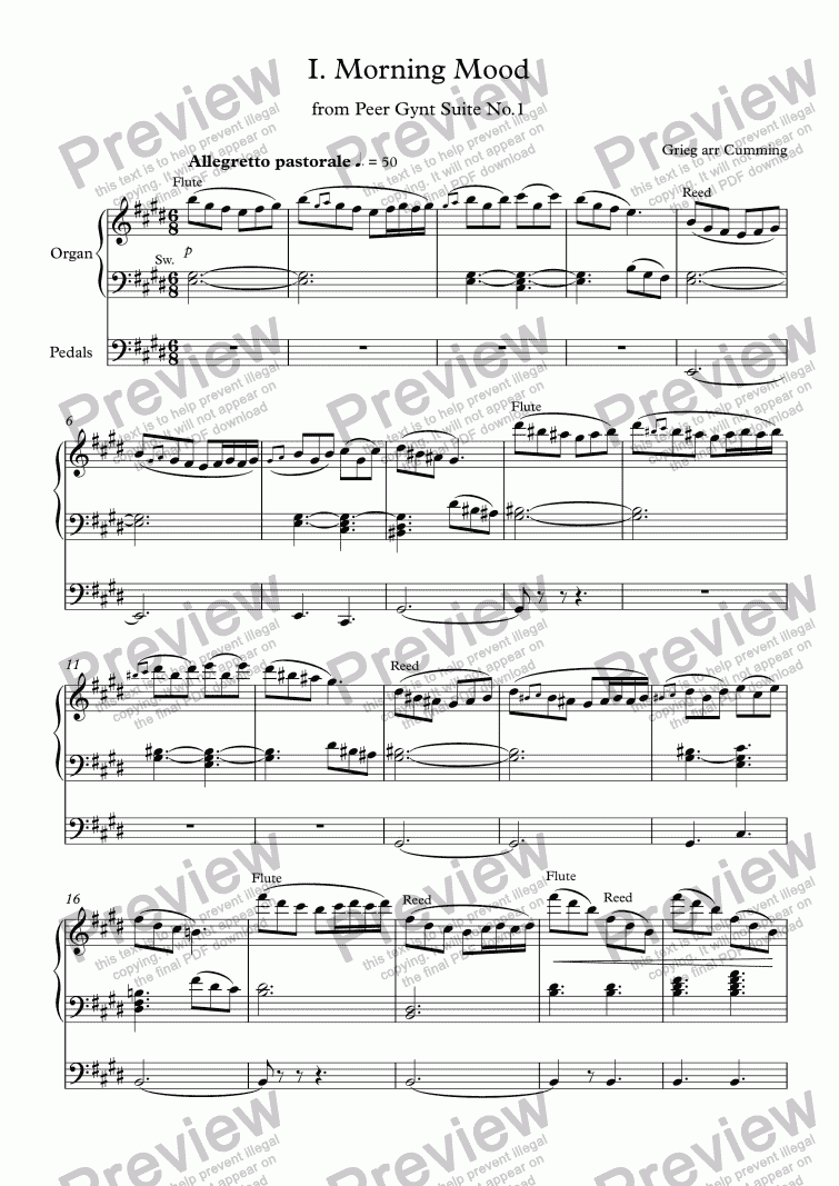 I Morning Mood From Peer Gynt Suite No 1 For Organ Sheet Music