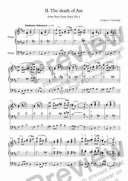 page one of II.  "The death of Ase" from Peer Gynt Suite No.1 for organ