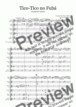 page one of Tico-Tico no Fubá - Choro - Saxophone Quintet 