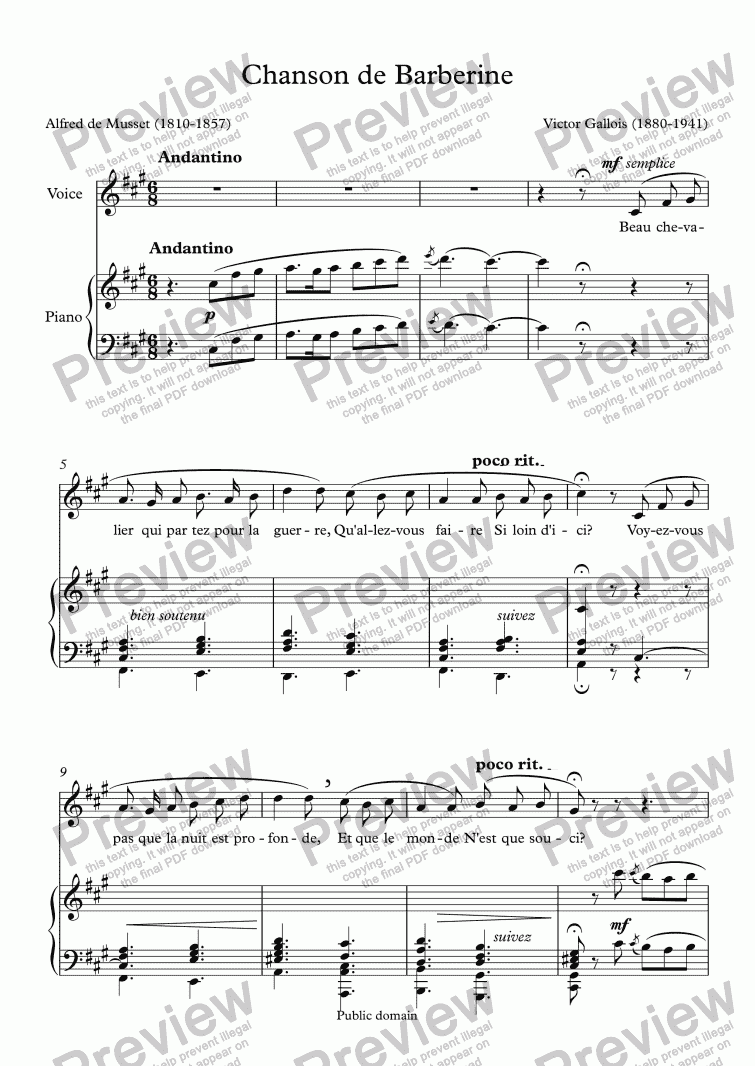 page one of Chanson de Barberine (Victor Gallois / Musset)