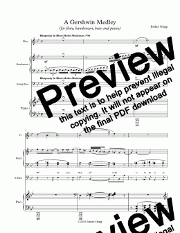 page one of A Gershwin Medley (for flute, bandoneon, bass and piano)