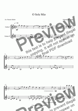 page one of O Sole Mio (easy guitar duet)