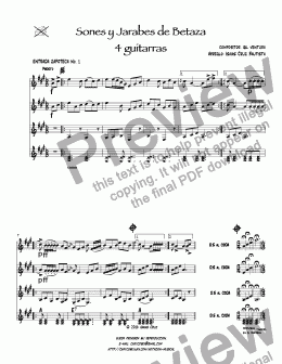 page one of Sones y Jarabes de Betaza Oaxaca-México for Guitar cuartet