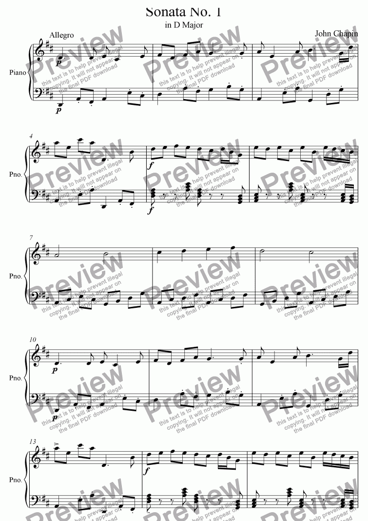page one of Sonata No. 1 in D Major