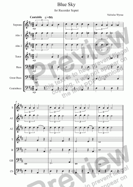 page one of Blue Sky for Recorder Septet