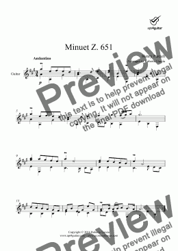 page one of Minuet Z.651 for solo guitar