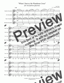 page one of When I Survey the Wondrous Cross (for Saxophone Quartet SATB)