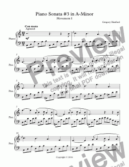 page one of Piano Sonata #3 in A-Minor Movement I