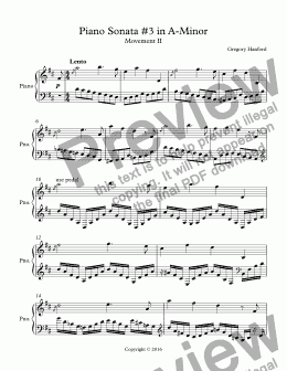 page one of Piano Sonata #3 in A-Minor Movement II