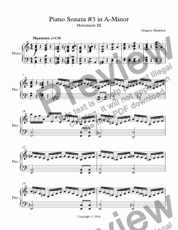 page one of Piano Sonata #3 in A-Minor Movement III