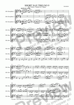 page one of SHORT SAX TRIO NO 9 for 3 Altos or 3 tenors