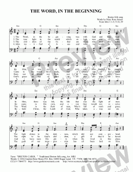 page one of The Word, In the Beginning (BRETON CAROL) SATB hymn from John 1 - Advent, Trinity