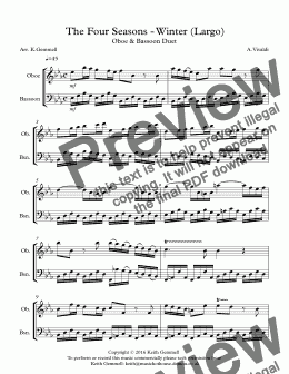 page one of Winter - The Four Seasons (Largo): Oboe & Bassoon Duet