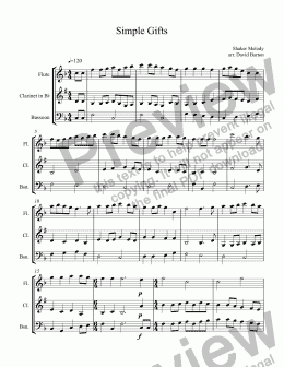 page one of Simple Gifts for Flute, Clarinet & Bassoon