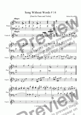 page one of Song Without Words # 14  [ Duet for Piano and Violin ]