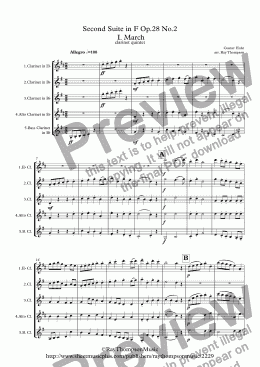 page one of Holst: Second Suite in F Op.28 No.2 (Complete) - clarinet quintet