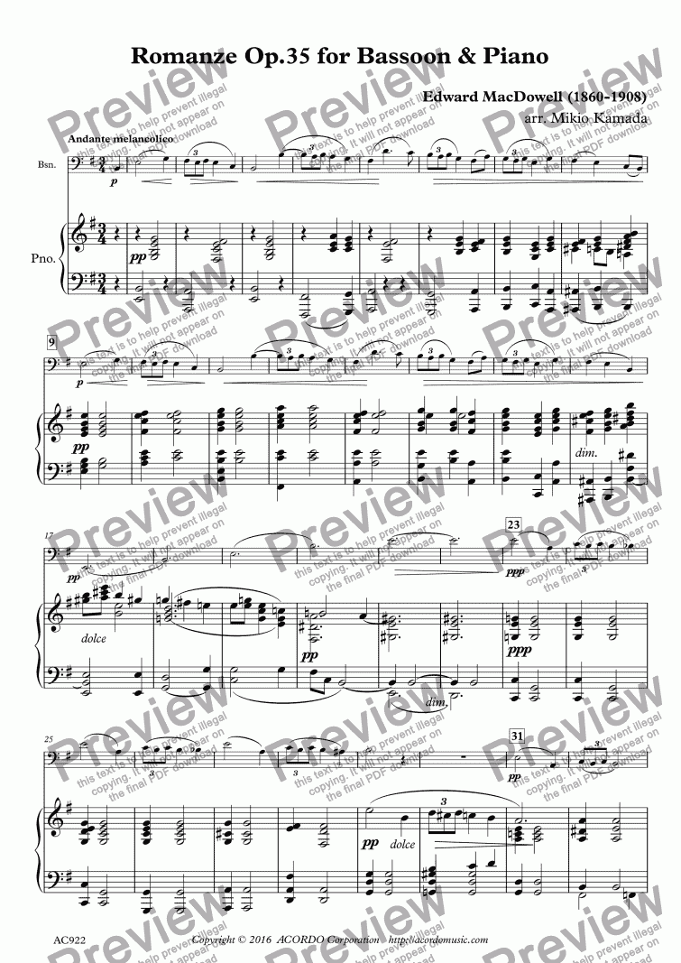 page one of Romanze Op.35 for Bassoon & Piano