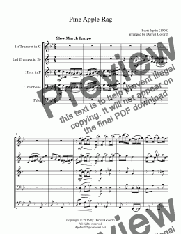 page one of Scott Joplin: Pine Apple Rag for Brass Quintet