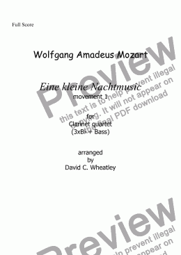 page one of Mozart - Eine kleine Nachtmusic mvt 1 (allegro) for clarinet quartet