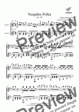 page one of Neujahrs-Polka for guitar duet