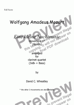 page one of Mozart - Eine kleine Nachtmusik mvt 4 (rondo) for clarinet quartet 
