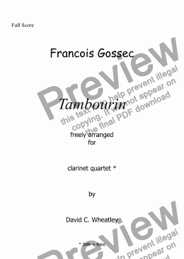 page one of Tambourin (Gossec) for clarinet quartet