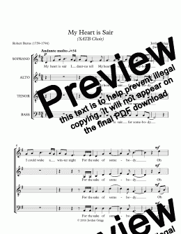 page one of My Heart is Sair (SATB Choir)
