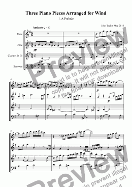page one of Three Piano Pieces Arranged for Wind