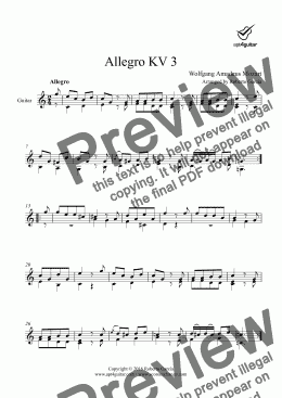 page one of Allegro KV 3 for solo guitar