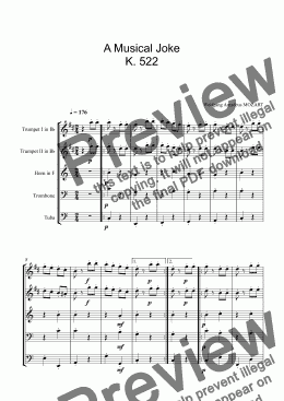 page one of W. A. Mozart - A Musical Joke K. 522 - Brass Quintet