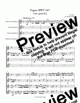 page one of Fugue BWV 947 (sax quartet)
