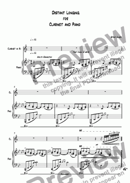 page one of Distant Longing  for  Clarinet and Piano